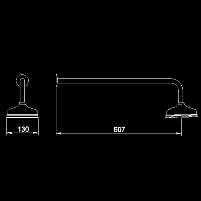 Technical image of Component 5" Apron fixed shower head and arm