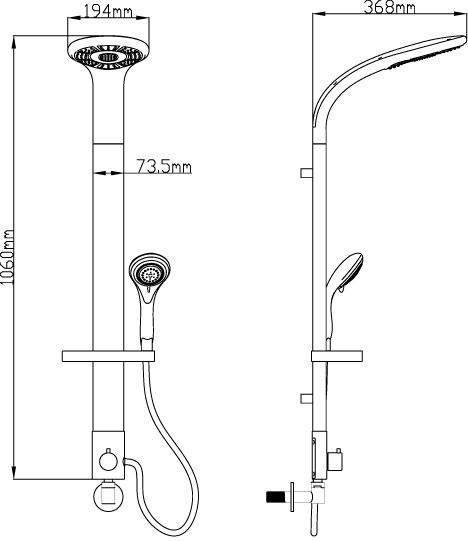 Technical image of Hudson Reed Probe Modern Rigid Riser Shower Kit (Chrome).