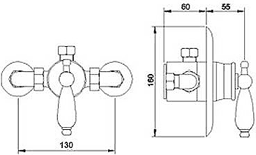 Technical image of Nuie Beaumont 1/2" Exposed Thermostatic Sequential Shower Valve.