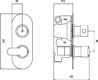 Technical image of Hudson Reed Clio 3/4" Twin Thermostatic Shower Valve With Diverter.