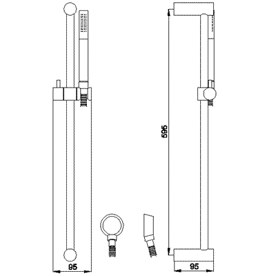 Technical image of Hudson Reed Bar Showers Thermostatic Bar Valve & Slide Rail Kit.