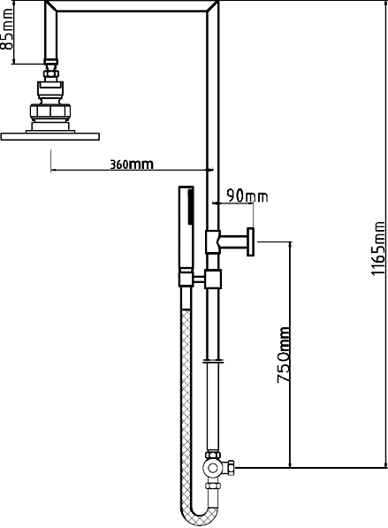 Technical image of Hudson Reed Bar Shower Thermostatic Bar Shower Valve & Tiamo Riser Set.