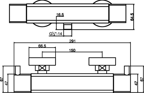 Technical image of Hudson Reed Bar Shower Thermostatic Bar Shower Valve & Sheer Slide Rail Set.