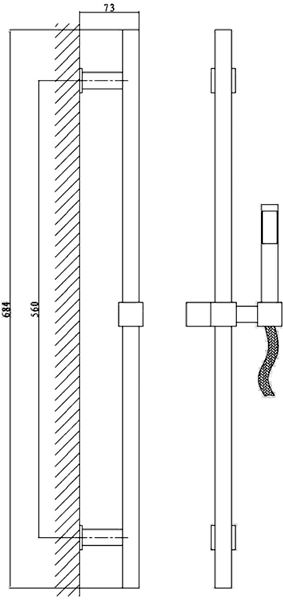 Technical image of Hudson Reed Bar Shower Thermostatic Bar Shower Valve & Kubix Slide Rail Set.