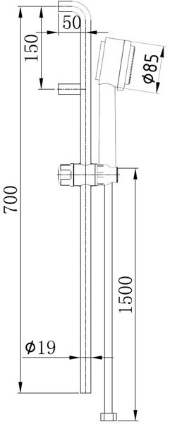 Technical image of Ultra Showers Round Slide Rail Kit With Round Handset (Chrome).