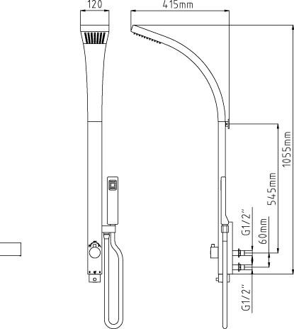 Technical image of Hudson Reed Showers Cornel Rigid Riser With Thermostatic Shower Valve.