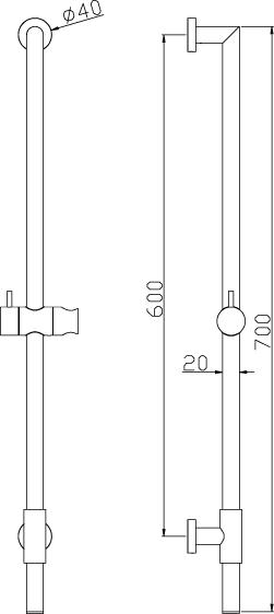 Technical image of Ultra Showers Slide Rail Kit (Chrome).