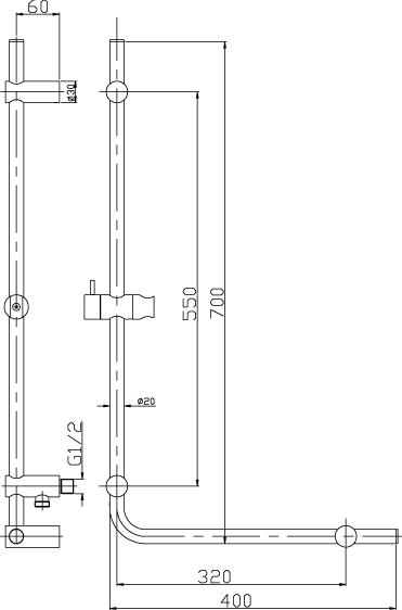 Technical image of Ultra Showers Round Slide Rail Kit With Handset & Built In Outlet (Chrome).