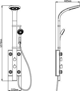 Technical image of Hudson Reed Showers Prophecy II Thermostatic Shower Panel With Jets.