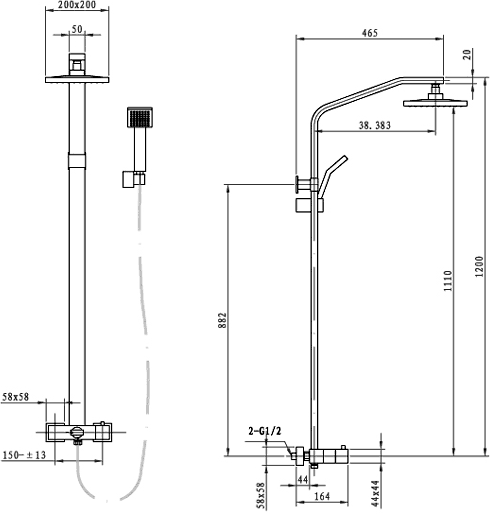 Technical image of Hudson Reed Dream Shower Spark Shower Set (Thermostatic, Chrome).