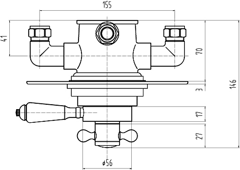 Technical image of Hudson Reed Traditional Dual concealed 3/4" thermo valve (special order, gold)