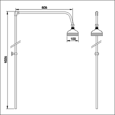 Technical image of Component Rigid riser kit with swivel head in antique gold (Special Order)