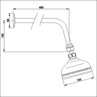 Technical image of Component Traditional fixed shower head and arm (Antique Gold