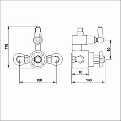 Technical image of Nuie Beaumont Twin Exposed Shower Valve (Gold, Special Order)