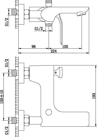 Technical image of Ultra Alaric Mono Basin & Bath Shower Mixer Tap Set With Shower Kit  (Chrome).