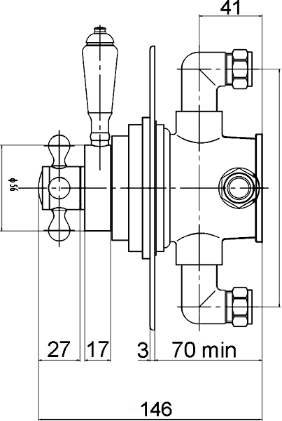 Technical image of Nuie Beaumont Traditional Dual Concealed Thermostatic Shower Valve.