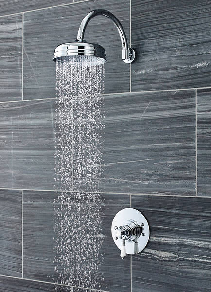 Larger image of Ultra Showers Traditional Thermostatic Dual Shower Valve With Shower Head.