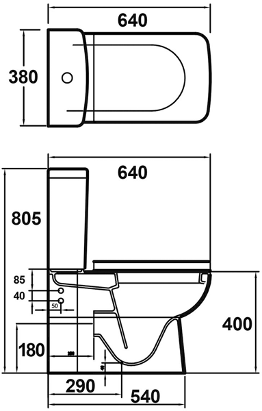 Technical image of Premier Ambrose Bathroom Suite With Toilet & 520mm Wall Hung Basin.