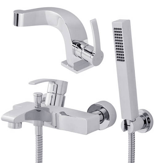 Larger image of Hudson Reed Anson Wall Mounted Bath Shower Mixer & Basin Mixer Tap (Chrome).