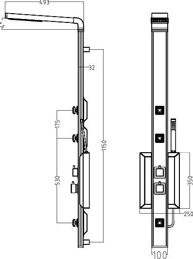 Technical image of Hudson Reed Dream Shower Avid Thermostatic Shower Panel.