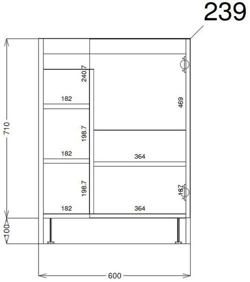 Technical image of HR Apollo Compact Vanity Unit 600mm, Basin & WC Unit 600mm (Cashmere).