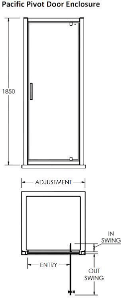 Technical image of Nuie Enclosures Square Shower Enclosure With Pivot Door (700x700).