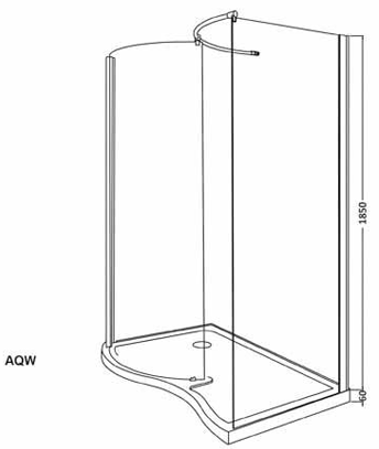 Technical image of Nuie Enclosures Walk In Shower Enclosure & Tray (Left Handed, 1395x906).
