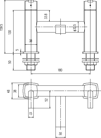 Technical image of Hudson Reed Arcade Basin Mixer & Bath Filler Tap Set (Chrome).