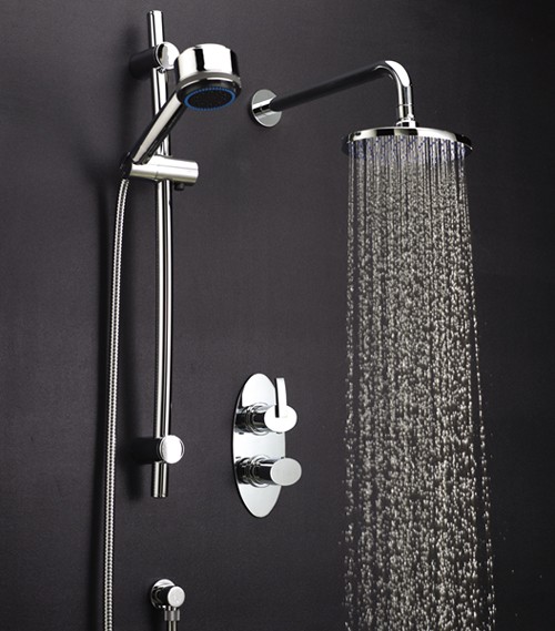 Example image of Hudson Reed Arina Twin Thermostatic Shower Valve, Diverter, Head & Slide Rail.