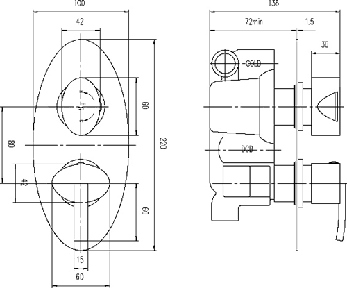 Technical image of Hudson Reed Arina Twin Concealed Thermostatic Shower Valve (Chrome).