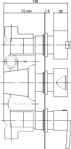 Technical image of Hudson Reed Arina Triple Concealed Thermostatic Shower Valve.