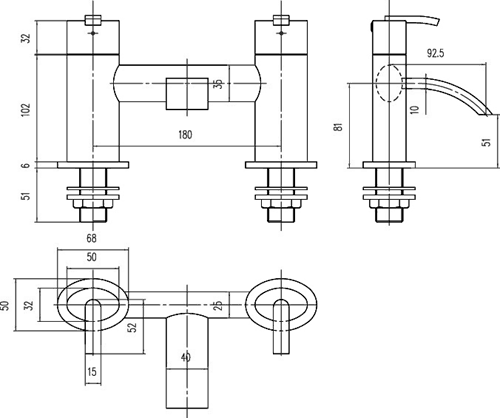 Technical image of Hudson Reed Arina Basin Mixer & Bath Filler Tap Set (Chrome).