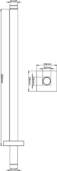 Technical image of Component Square ceiling Mounting Shower Arm (360mm, Chrome).