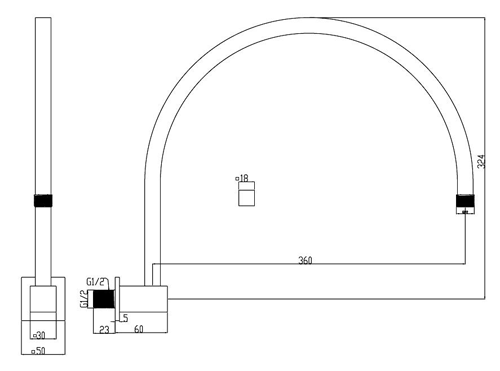 Technical image of Component Hooked Wall Mounted Shower Arm (Chrome).