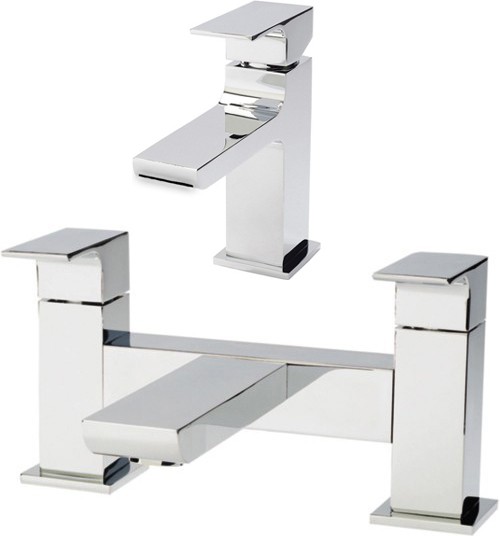 Larger image of Hudson Reed Art Bath Filler Tap & Waterfall Basin Tap (Chrome).