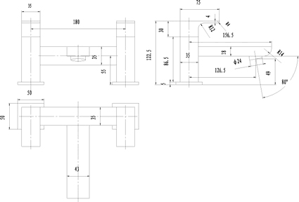 Technical image of Hudson Reed Art Bath Filler Tap & Waterfall Basin Tap (Chrome).