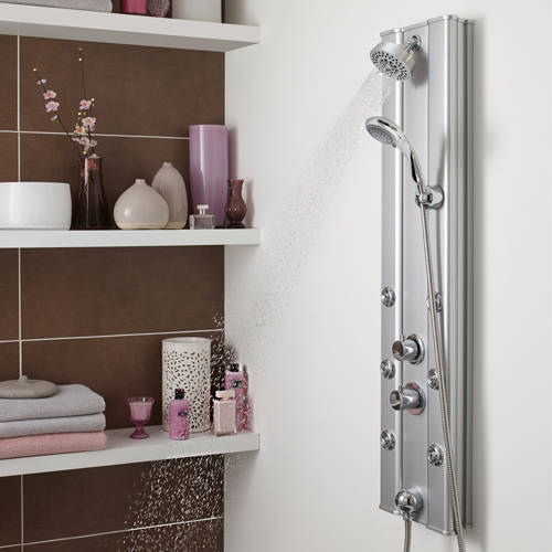Larger image of Nuie Showers Ripple Thermostatic Push Button Shower Panel (Aluminium).