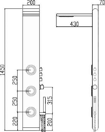 Technical image of Hudson Reed Dream Shower Pluo Shower Panel. Thermostatic.