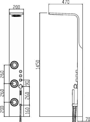 Technical image of Hudson Reed Dream Shower Erato Shower Panel. Thermostatic.