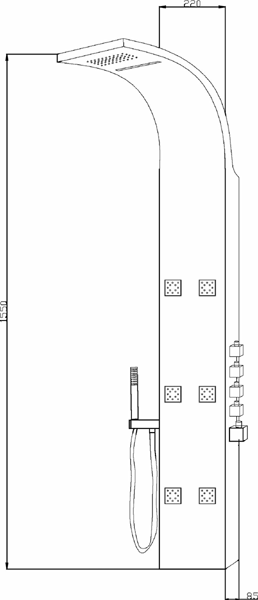 Technical image of Hudson Reed Showers Astral Thermostatic Shower Panel (Stainless Steel).