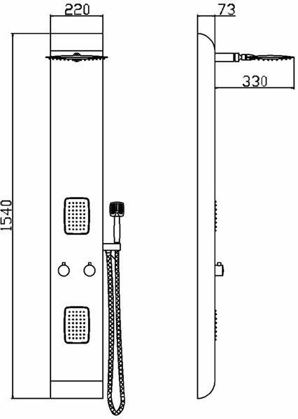 Technical image of Hudson Reed Showers Octavia Thermostatic Shower Panel With Jets.