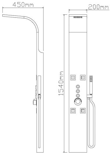 Technical image of Nuie Showers Pirlo Thermostatic Push Button Shower Panel (S Steel).