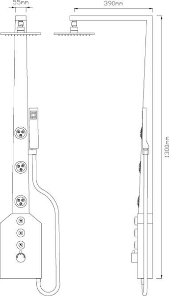 Technical image of Hudson Reed Showers Berg Thermostatic Shower Panel With Jets (White).