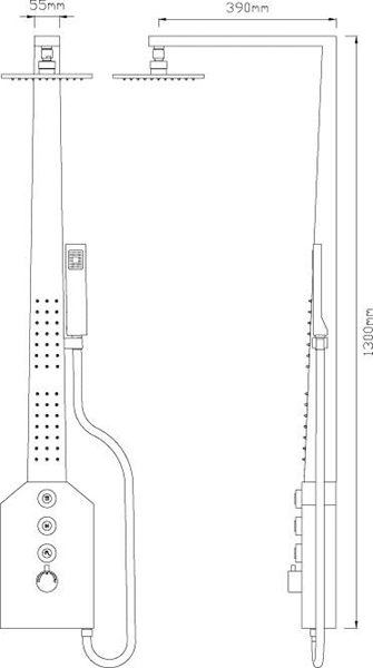 Technical image of Hudson Reed Showers Glint Thermostatic Shower Panel With Jets (Chrome).