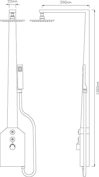 Technical image of Hudson Reed Showers Raven Thermostatic Shower Panel (Black).