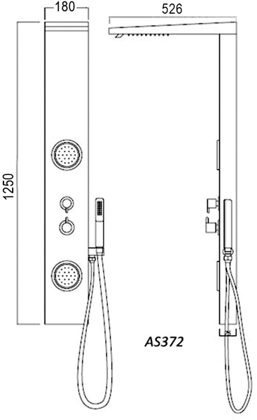 Technical image of Ultra Showers Calgary Thermostatic Shower Panel (Black & White).