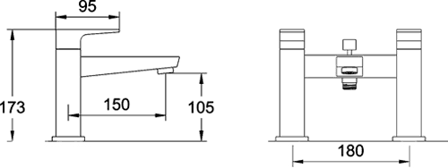 Technical image of Hudson Reed Aspire Basin & Bath Shower Mixer Tap Set (Chrome).