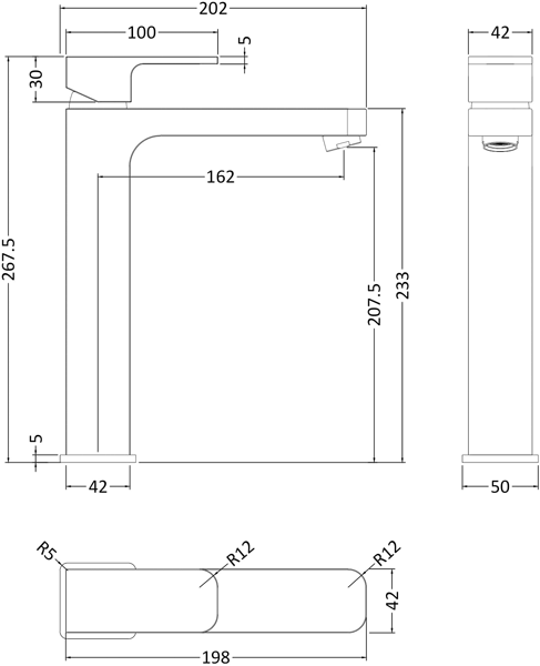 Technical image of HR Astra Tall Basin Mixer Tap With Lever Handle (Chrome).