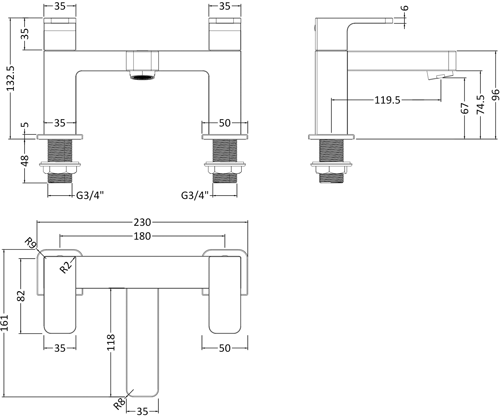 Technical image of HR Astra Basin & Bath Filler Tap Pack (Chrome).