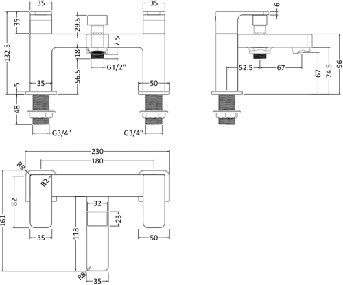 Technical image of HR Astra Tall Basin & Bath Shower Mixer Tap Pack (Chrome).